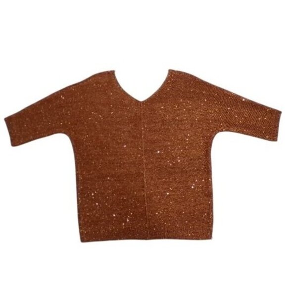 WD-NY Womens Medium Copper Sequin Knit V-Neck Sweater, NWT. - Picture 2 of 7